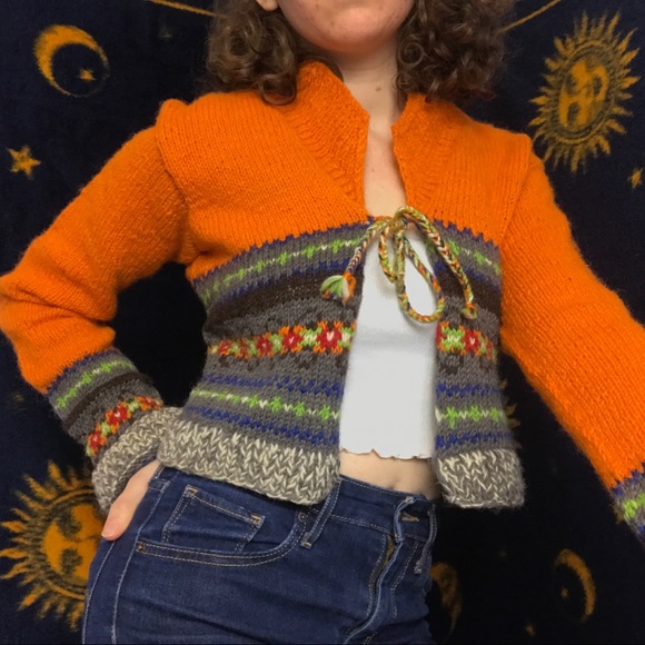 Free People Handknit Cropped Patterned Cardigan - Picture 4 of 8